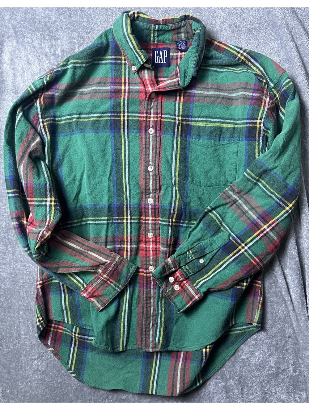 Vintage 90s GAP Green Tartan Plaid Flannel Shirt Mens Button Down Grunge Large